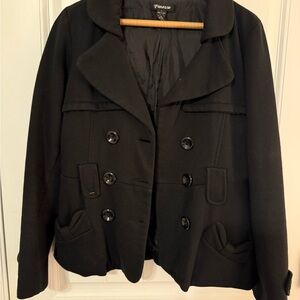 Finesse Women's Elegant Black Pea Coat